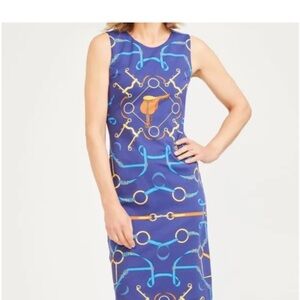 J. McLaughlin Royal Blue Sophia Sleeveless Equestrian-Print Midi Dress